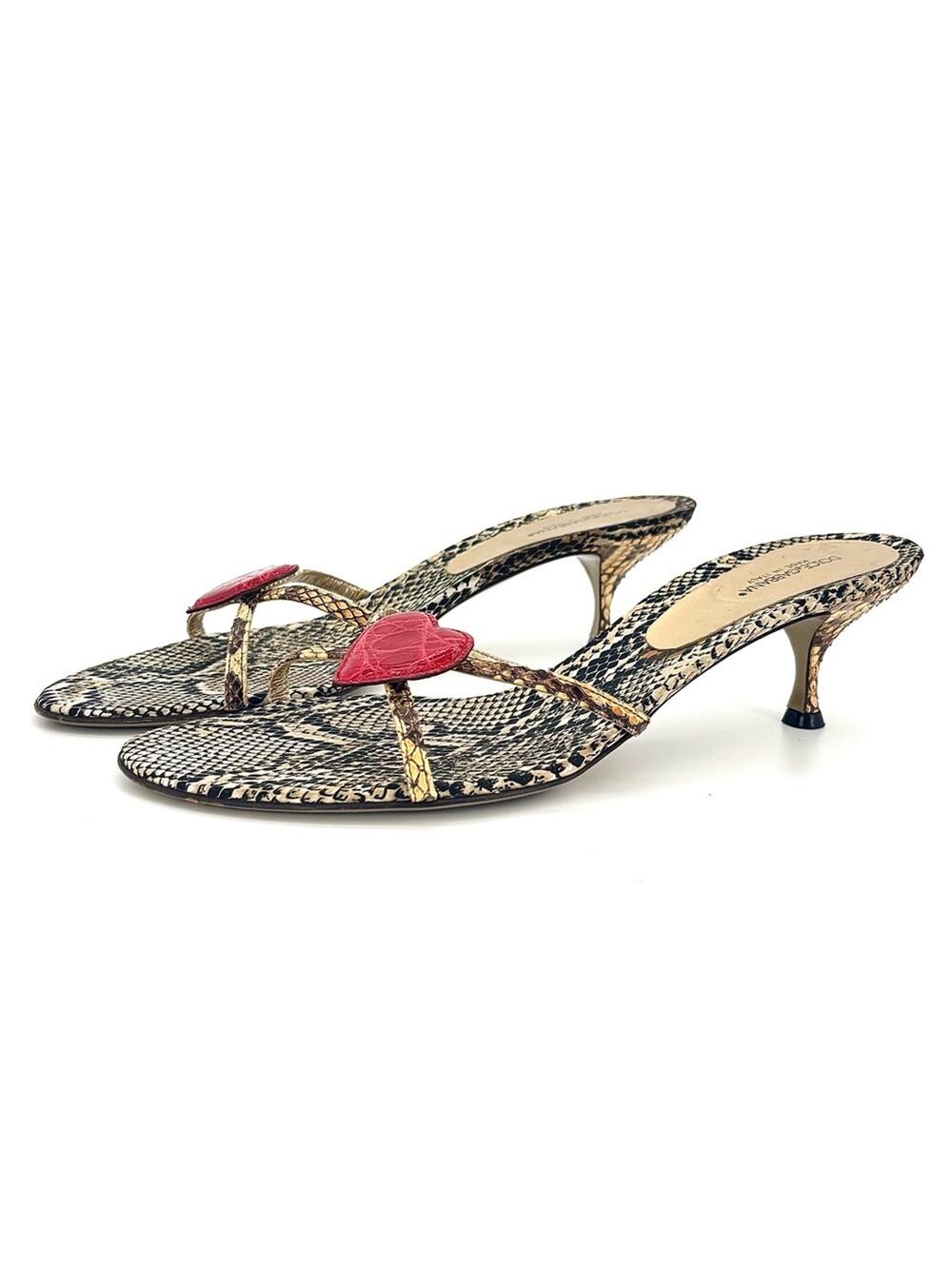 Dolce & Gabbana Vintage SS2005 Python Heart Kitten Heel Slip On Mules Sandals 41